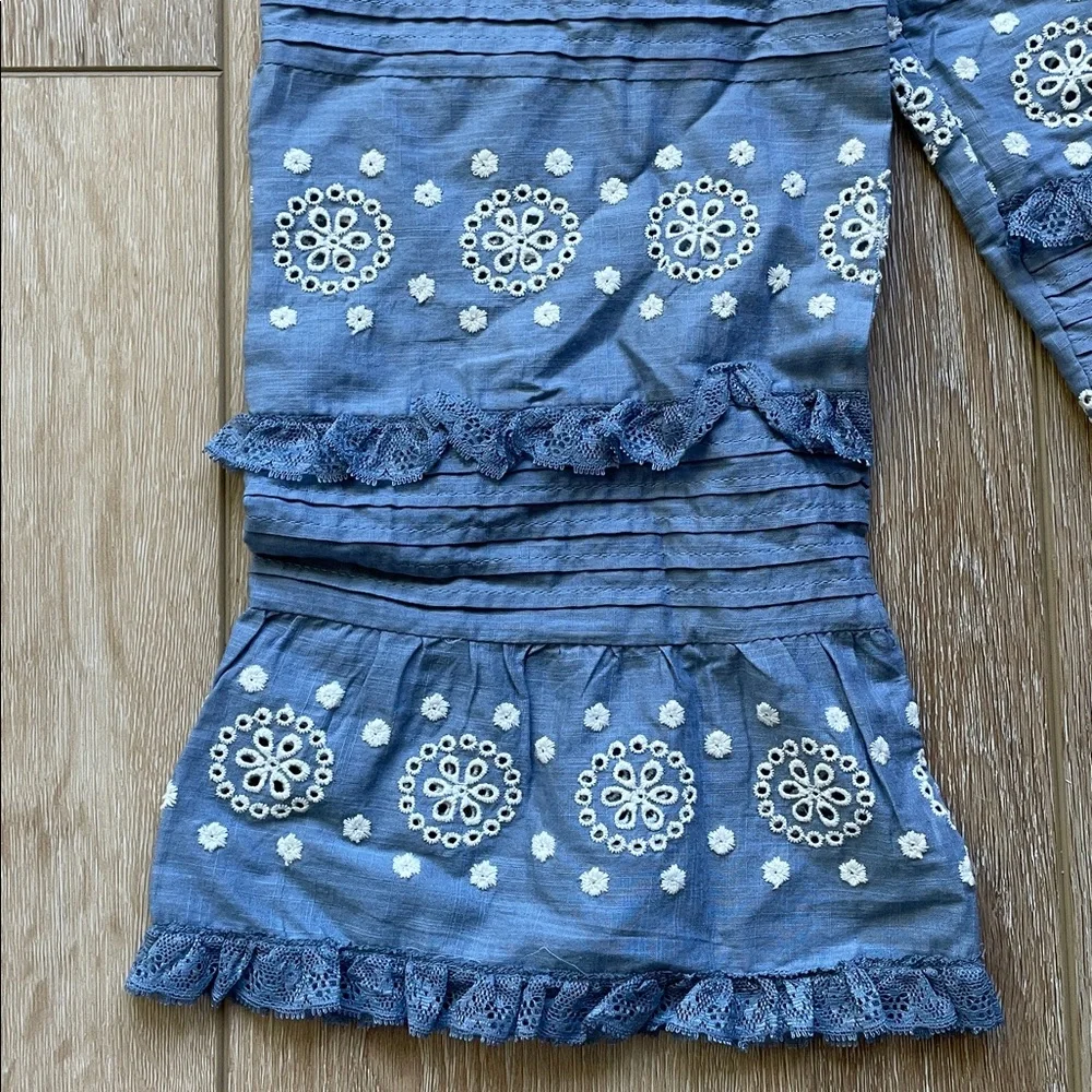 Sezane Nele embroidered vintage ruffle blue cropped shirt. NWT!! - Picture 9 of 16